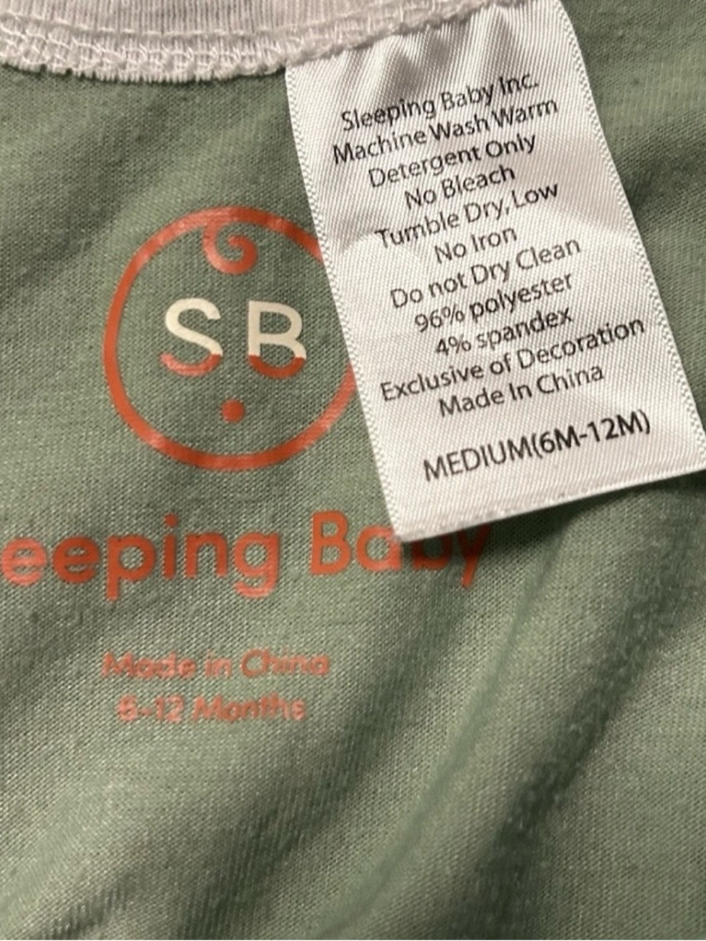Sleeping Baby Green Transitional Swaddle Sleep Sack Size 6-12 Months - Picture 3 of 3
